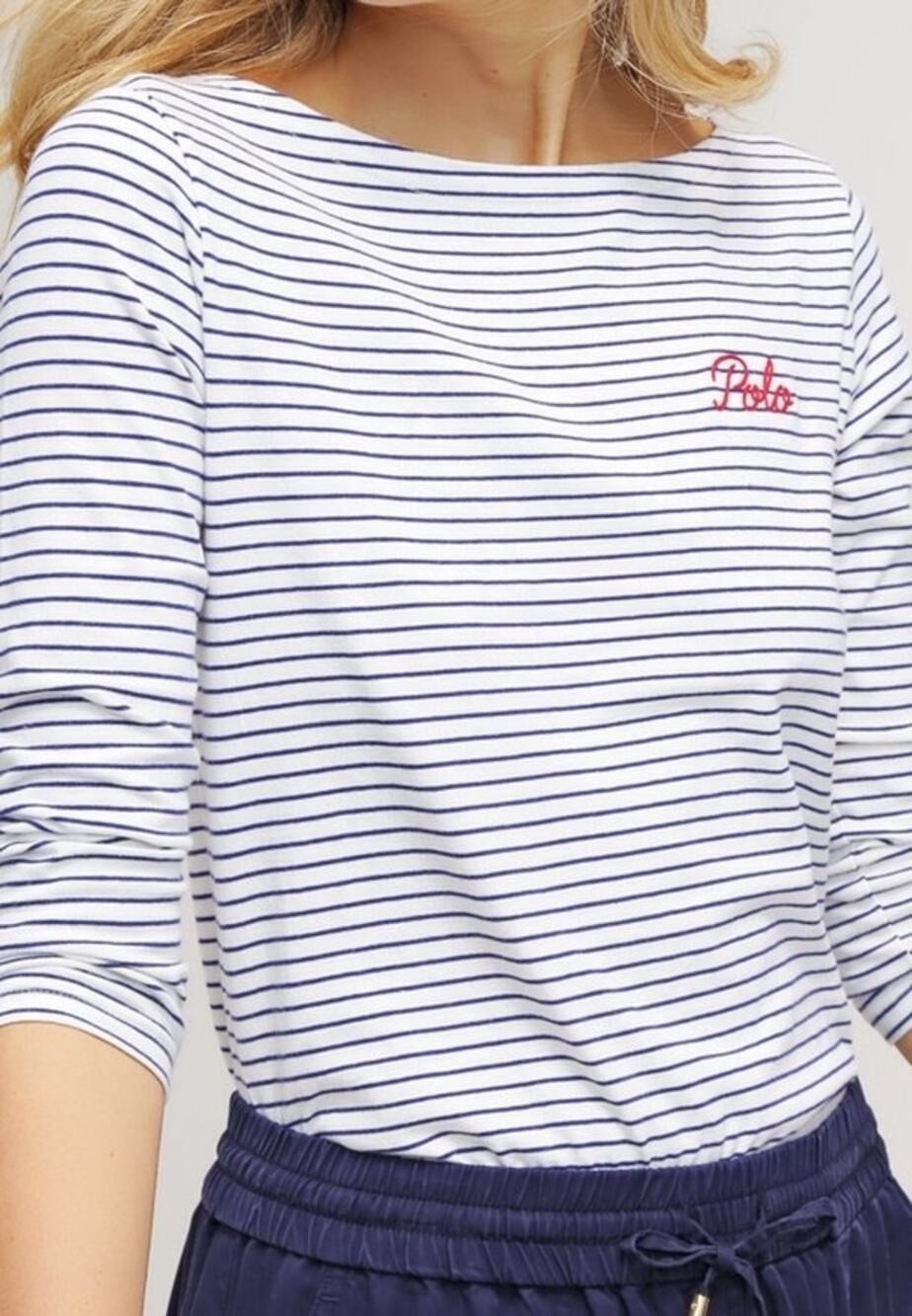 Polo Ralph Lauren Striped Logo 3/4 Sleeve Top Large 100% Cotton Preppy Nautical